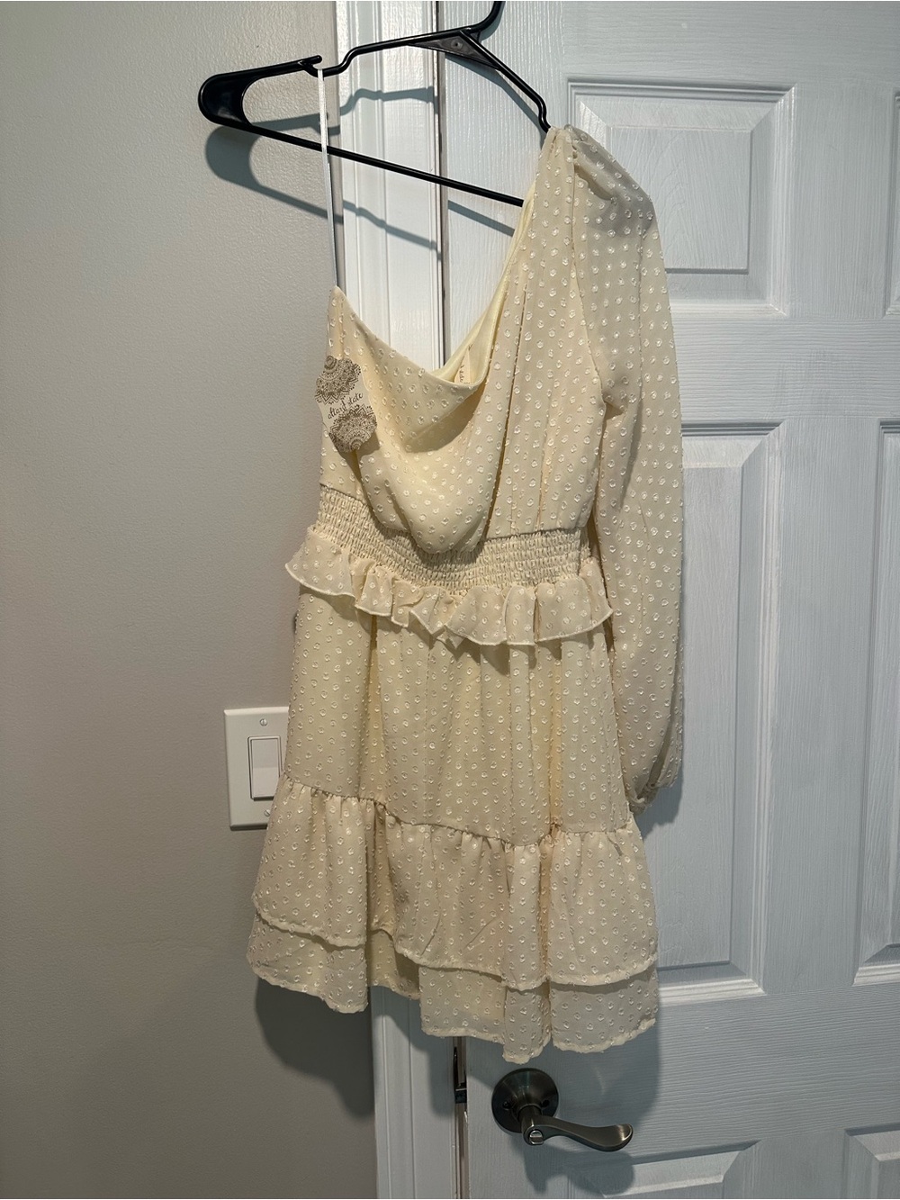 Altar'd State Cream One-Shoulder Ruffle Dress